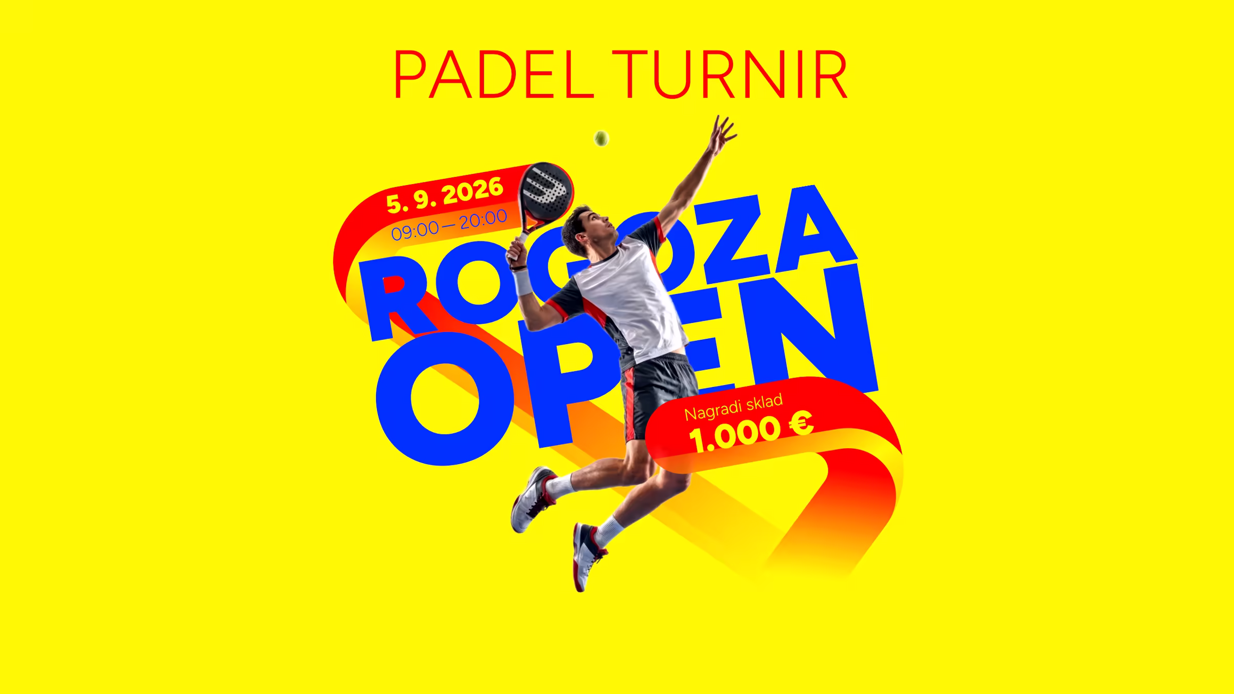 Rogoza Open — padel turnir 5. 9. 2026 od 9.00 do 20.00, nagradni sklad 1.000 €