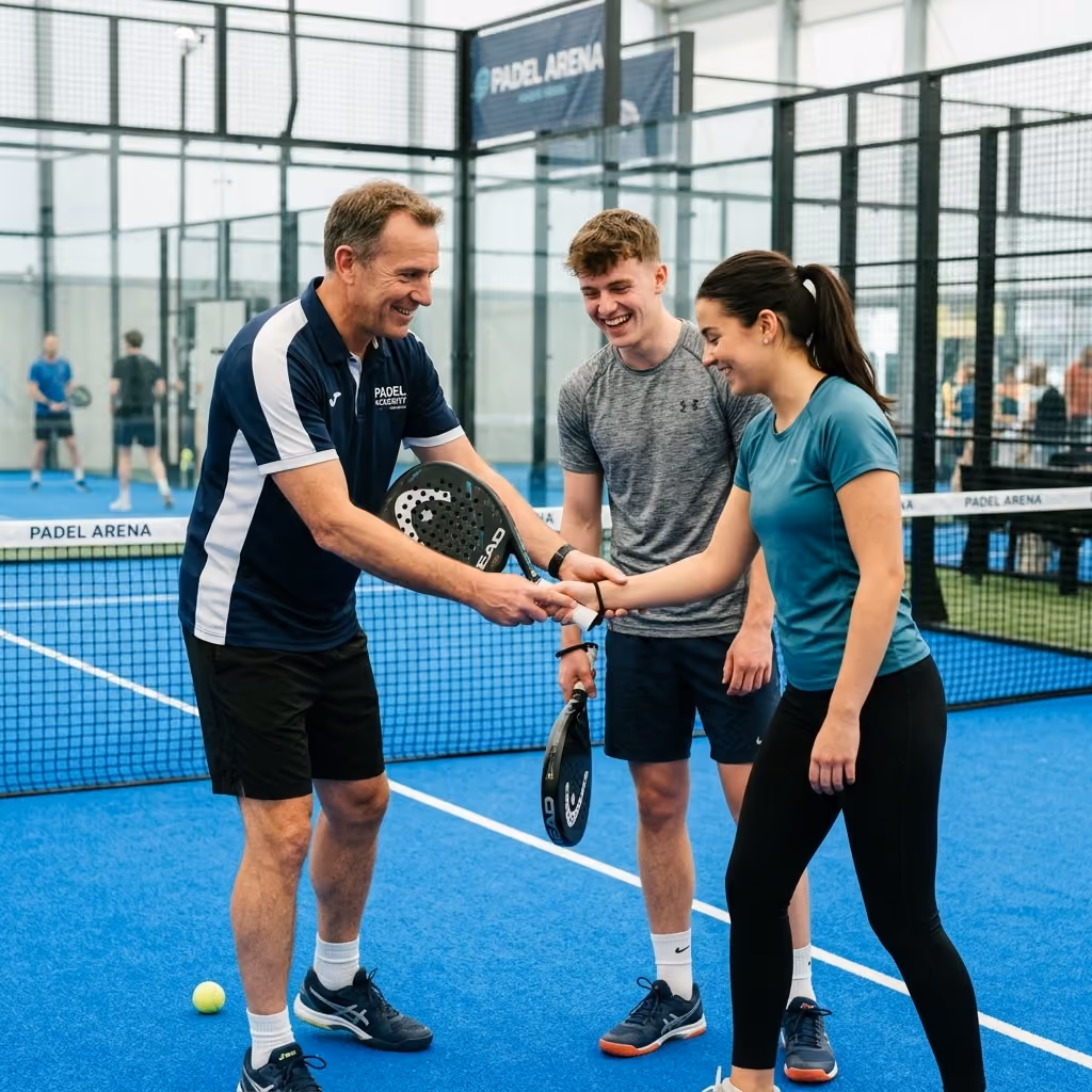 Trener svetuje novim igralcem padla med igro v Multisport Areni